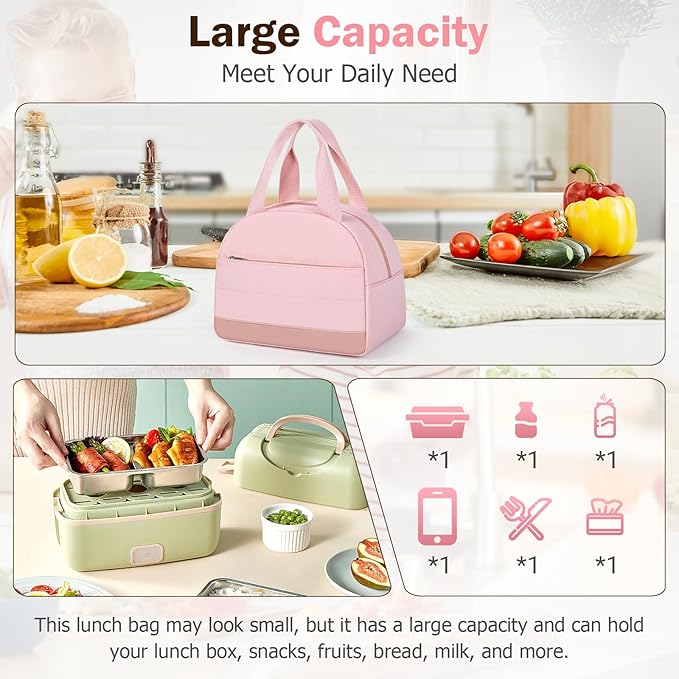 Lunch Box Lunch Bag for Women Men, Leakproof, Insulated Lunch Box Tote with Large Capacity, Lunch Container for Work/Office (Pink)