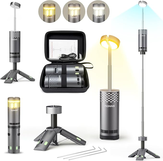Camping Lights Rechargeable, Detachable Camping Lantern with Stand, Telescopic Waterproof Camping Lamp, Magnetic Work Hanging Light, LED Tent Flashlights for Emergency, Power Outages (Gray)