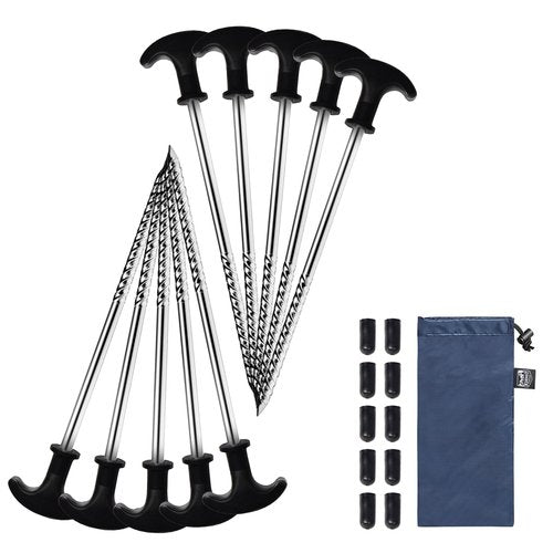 TIMBER RIDGE 10 Pack Tent Stakes, Heavy Duty 8 Inch Ground Stakes, Non-Rust Stainless Steel with Threaded & Ergonomic Handles, Camping Pegs for Camping, Canopies, Grassland, Garden, Patio, Hiking