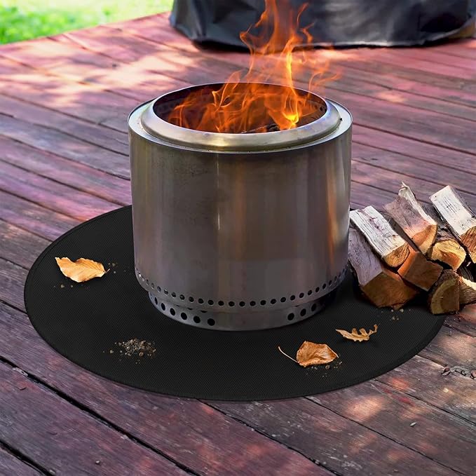 36" Round Fire Pit Mat for Solo Stove Bonfire/Under Grill Mat for Outdoor Grill Fireproof Waterproof Oil-Proof, 4 Layers Fireplace Mat BBQ Mat Portable Solo Stove Mat for Deck Patio Grass Smoker