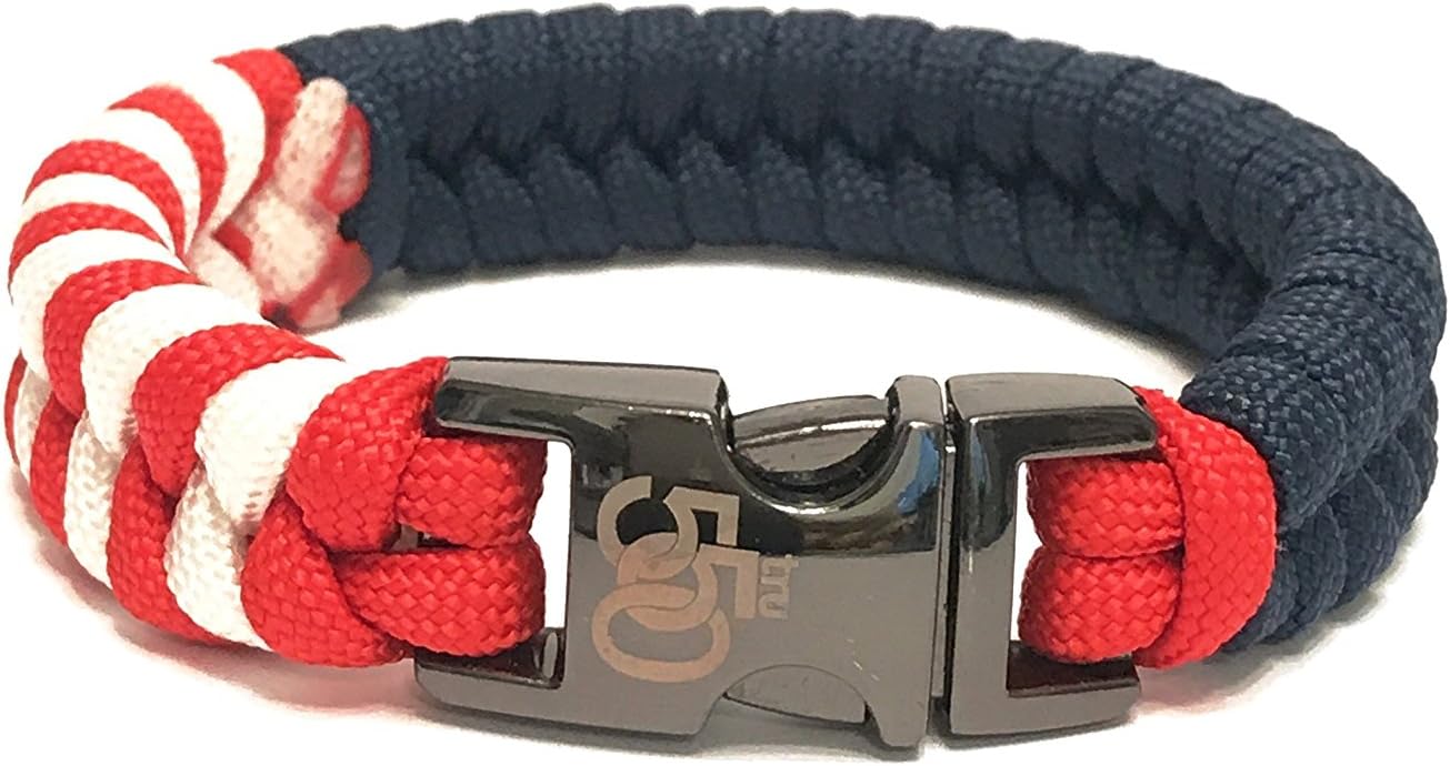 USA American Flag Mens Jewelry Paracord Survival Bracelet with Metal Buckle (Size 7.5)