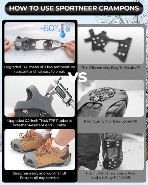 Crampons, Ice Cleats for Shoes and Boots with 28 Spikes, Ice Snow Traction Cleats, Ice Cleat Slip-on Stretch Footwear, Lightweight Crampon Cleats for Women Men Walking Shoveling Snow on Ice and Snow