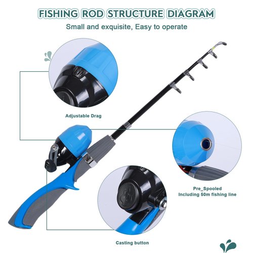 Urban Deco Kids Fishing Pole Kit 2 Pack, Portable Telescopic Kids Fishing Rod with Tackle Box, 2 Fishing Net and 2 Bucket for Beginners, Boys,Girls,Youth