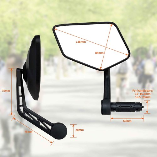 Homieway Bike Mirror for Handlebar,HD Glass Lens Bicycle Mirror, Scratch Resistant and Fall Resistant Handlebar mirror, Adjustable E-bike Rear View Mirrors, Bar End Cycle Mirror Left (0.59-0.7in)