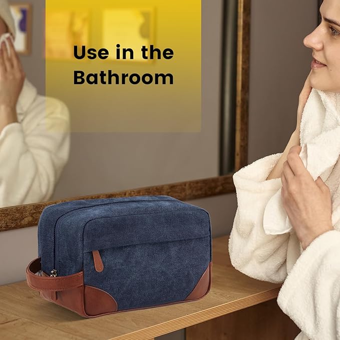 Vorspack Large Toiletry Bag Hanging Dopp Kit for Men Water Resistant Canvas Shaving Bag with Large Capacity for Travel - Navy Blue