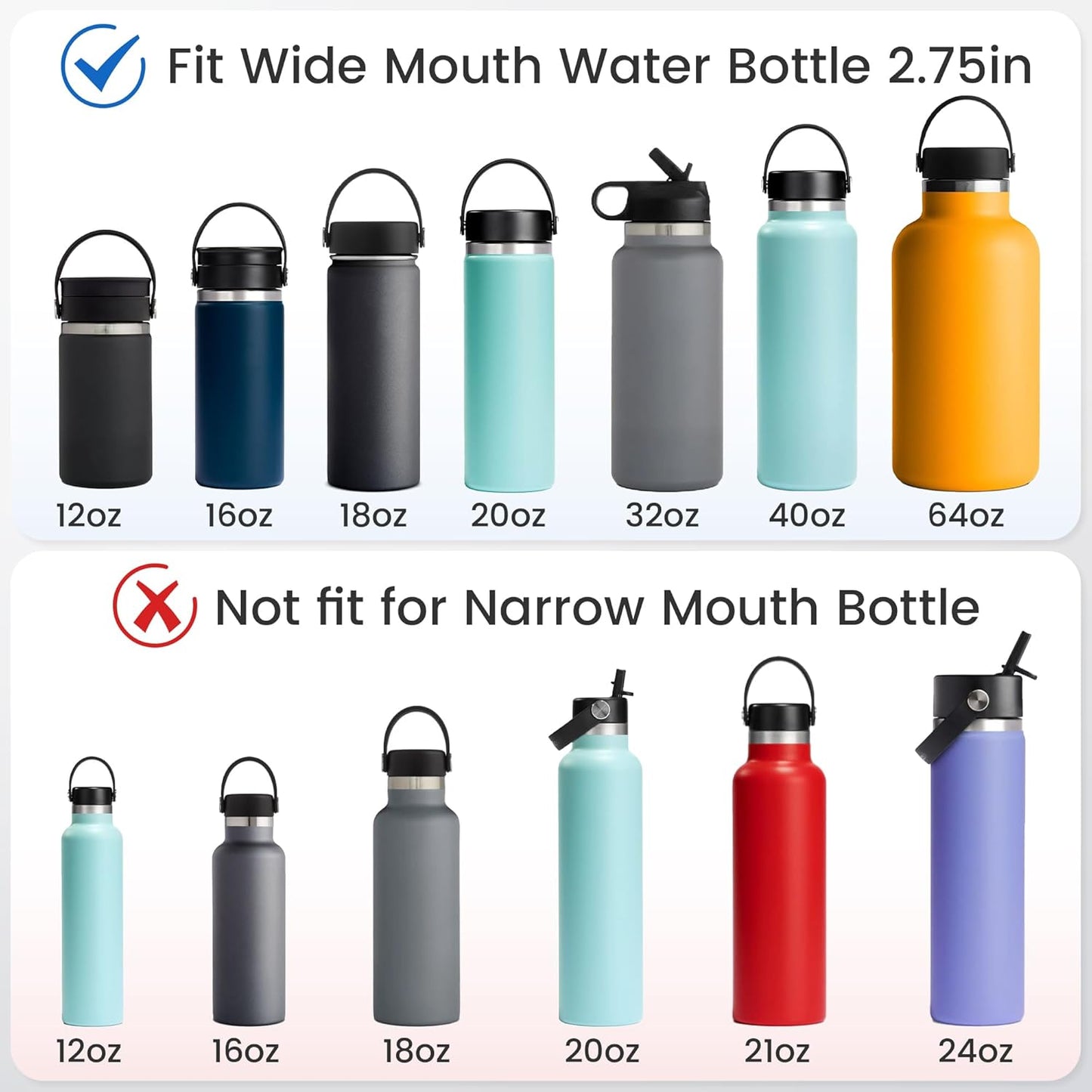 Replacement Lid for Hydro Flask Wide Mouth 12, 18, 32, 40 oz Water Bottles, Wide Mouth Lid for Hydro Flask and Other Sports Water Bottles, BPA-free, Leak Proof