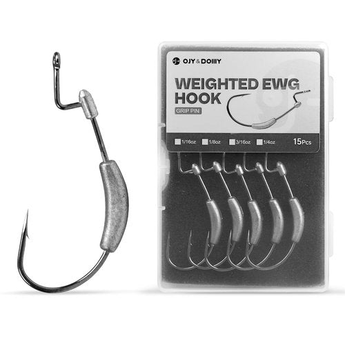 Weighted Swimbait Hooks with Molded Bait Keeper, Equipped with Weedless EWG Worm Fishing Hooks 1/16 1/8 3/16 1/4oz 2/0 3/0 4/0 5/0 Assorted (15 PCs)
