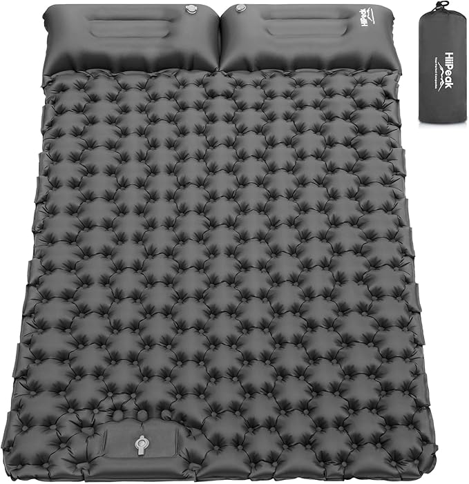 HiiPeak Double Sleeping Pad - Self Inflating 4" Extra-Thick for 2 Person with Pillow Built-in Foot Pump Inflatable Sleeping Mat for Backpacking, Hiking, Traveling, Tent, Portable Camping Mat