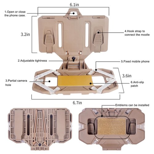 Relioky MOLLE Vest Phone Holder,Chest Phone Mount Tactical Vest Attachment，Folding Navigation Phone Board Universal Chest Phone mounting Accessory,for Screen Size 4.7"-6.7"