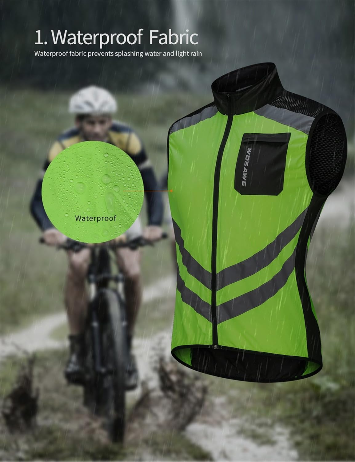 WOSAWE Men's High Visibility Cycling Wind Jacket Water Resistance Reflective Windbreaker