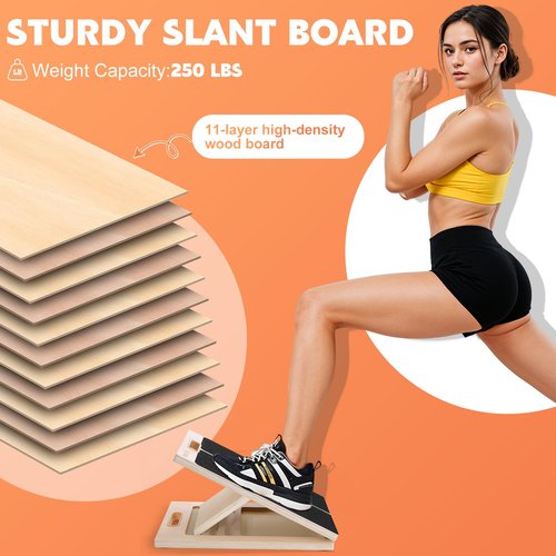 Portable Slant Board for Calf Stretching, Adjustable Wooden Calf Stretcher Incline Board, Calf Stretch Board for Squats Leg Knees Heel Ankle Stretching
