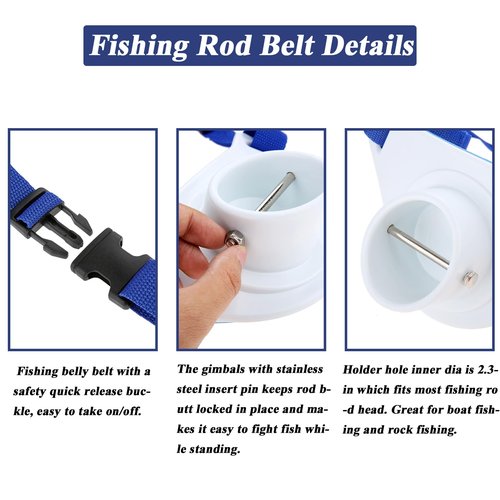 ASOCEA 2 Pcs Fishing Belt Rod Holder 2.5 Inch Inner Dia Offshore Tackle Boat Fishing Fighting Waist Belt Adjustable Fishing Waist Belt Rod Holder with Soft Padded