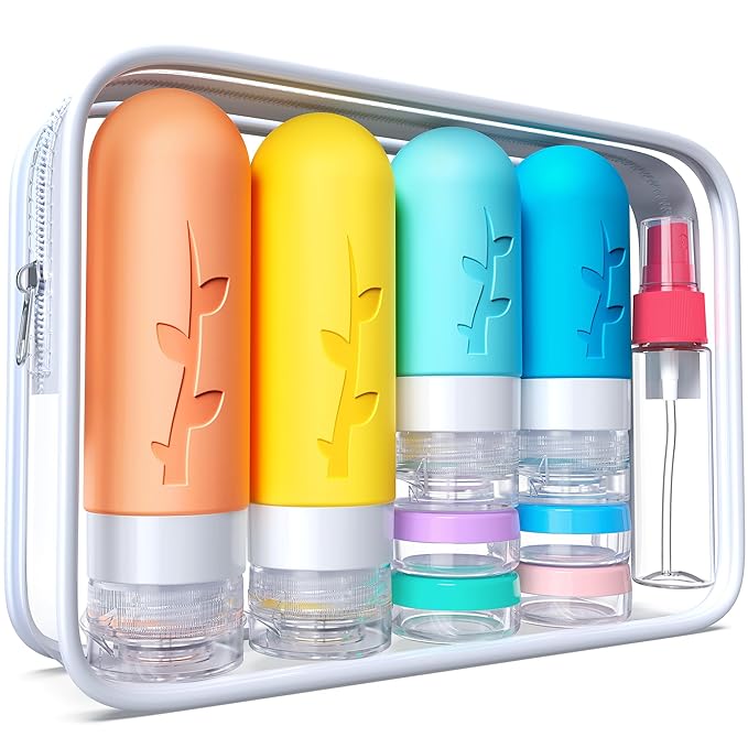 18pack Travel Bottles for Toiletries,TSA Approved Silicone Travel Containers jar for Toiletries,Leak Proof Refillable Liqus Shampoo And Conditioner Travel Essentials toiletry Bottles