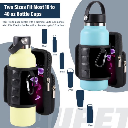 AUPET Magnetic Gym Water Bottle Holder - Gym accessories for men Women,Magnet Bottle Cup Carrier Phone Bag Sleeve Pouch Purse (Purple Butterfly, S(fit 16-25oz bottle))