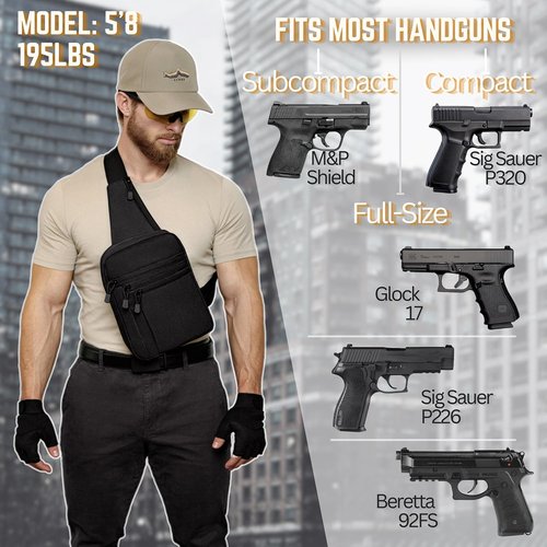 LINKA Tactical Sling Bag for Men - CCW Sling with Secure Chest Holster - Durable EDC Shoulder Bag for Everyday Use, Range, Hiking - Sleek
