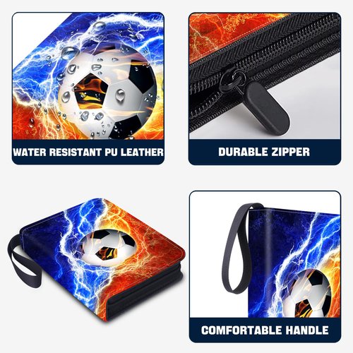 LOMONEH Soccer Card Binder 9 Pocket Fits 900 Cards, Trading Card Holder with 50 Removable Sleeves for 2024 Euro Soccer Cards,Hockey, Football, Basketball, Baseball, Sports, MTG, Games Trading Cards