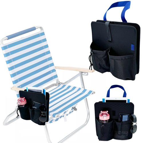 Pikpops Beach Chair Cup Holder, Camping Side Hanging Organizer Pouch, Armrest Caddy Pocket Attachment for Water Bottle, Tumbler, Tablet, Snacks