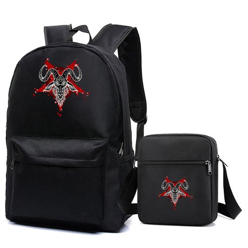 MiAnMiAn Goth Baphomet Pentagram Satanic goat head Backpack With Crossbody Bag Set