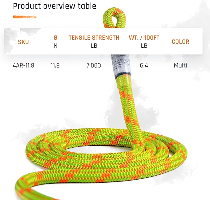 Pelican Rope Arborist Rope 11.8mm x 200Ft, USA Made High-Strength 24-Strands Static Climbing Rope - 5,400 lb Strength for Tree Climbing, Pulling, Outdoors & Swing - Red, Tight Spliced Eye