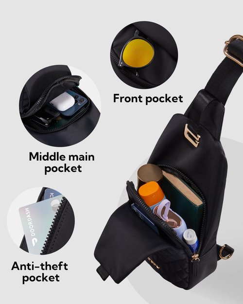 WATERFLY Small Crossbody Sling Backpack: Fashion Chest Crossbody Bag for Women Men Anti Theft Stylish Casual Daypack Trendy Travel Bags-Black