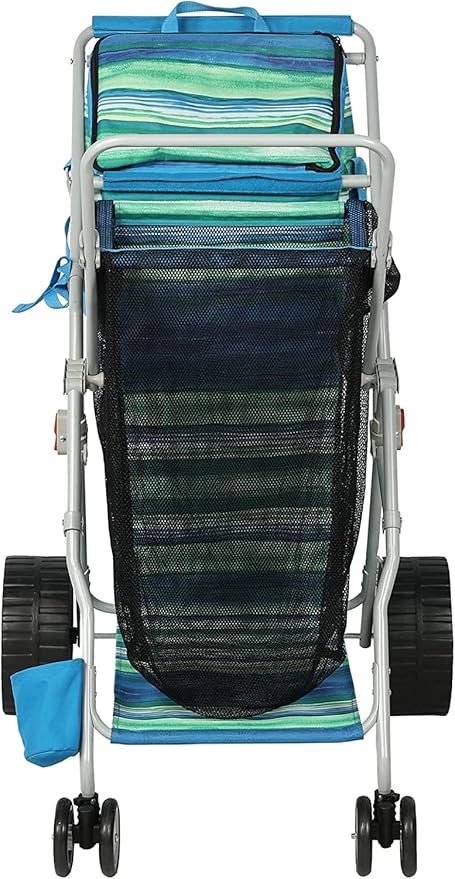 Beach Cart with Big Wheels for Sand, Collapsible All-Terrain Beach Wagon with Cooler Bag & Umbrella Holder, Large Mesh Storage, Supports 100lbs for Camping, Outdoor, Shopping, Dark Blue