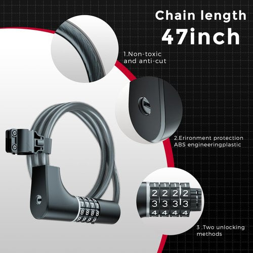 Windone Lock Bike Lock Cable, 4 Feet Bike Cable Lock Combination with Complimentary Mounting Bracket, 0.47 Inch Diameter (4FT, Black-12mm)