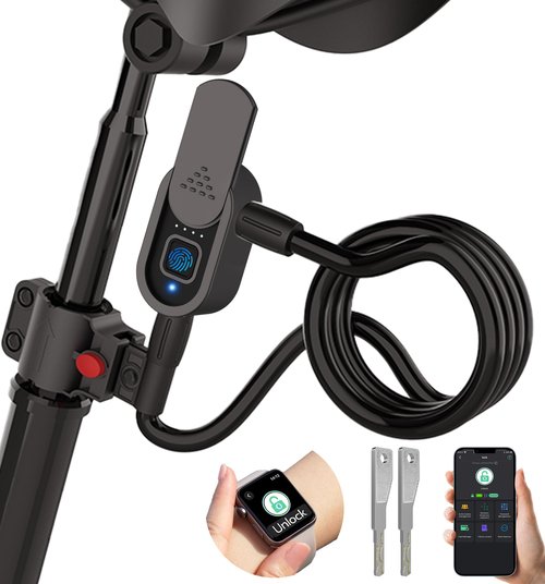 Anweller Fingerprint Bike Lock with Key, Heavy Duty Anti-Theft Weatherproof Keyless Bluetooth Digital Electronic Biometric Smart Cable Lock for Bicycle Scooter Accessories Outdoor Fence Gate