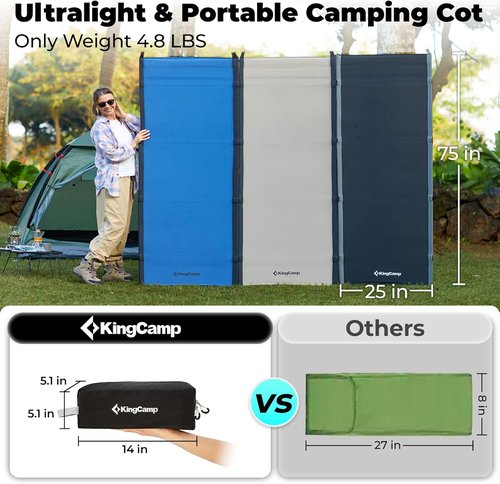 KingCamp Ultralight Camping Cot, Portable Folding Tent Camping Bed, Heavy Duty Sleeping Bed with Pillow for Adults Outdoor Backpacking Travel Hiking, Supports 350LBS, Orange