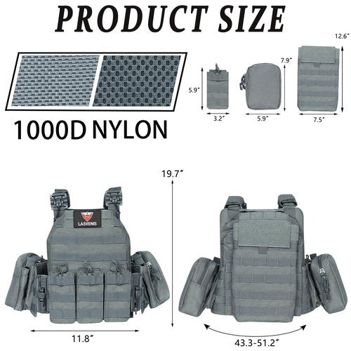 LASVENIS Quick Release Tactical Vest for Men Weighted Vest Adjustable Outdoor Training Gaming Vest (Grey)