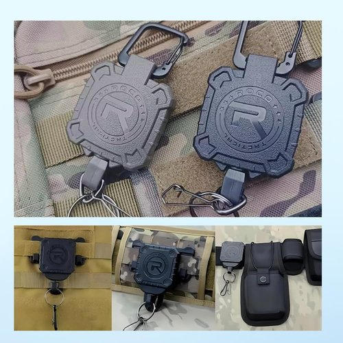 Military Tactical Gear Retractor, Molle Tactical Gear Tether, and a Retractable Key/Multi-Tools Holder (Black)