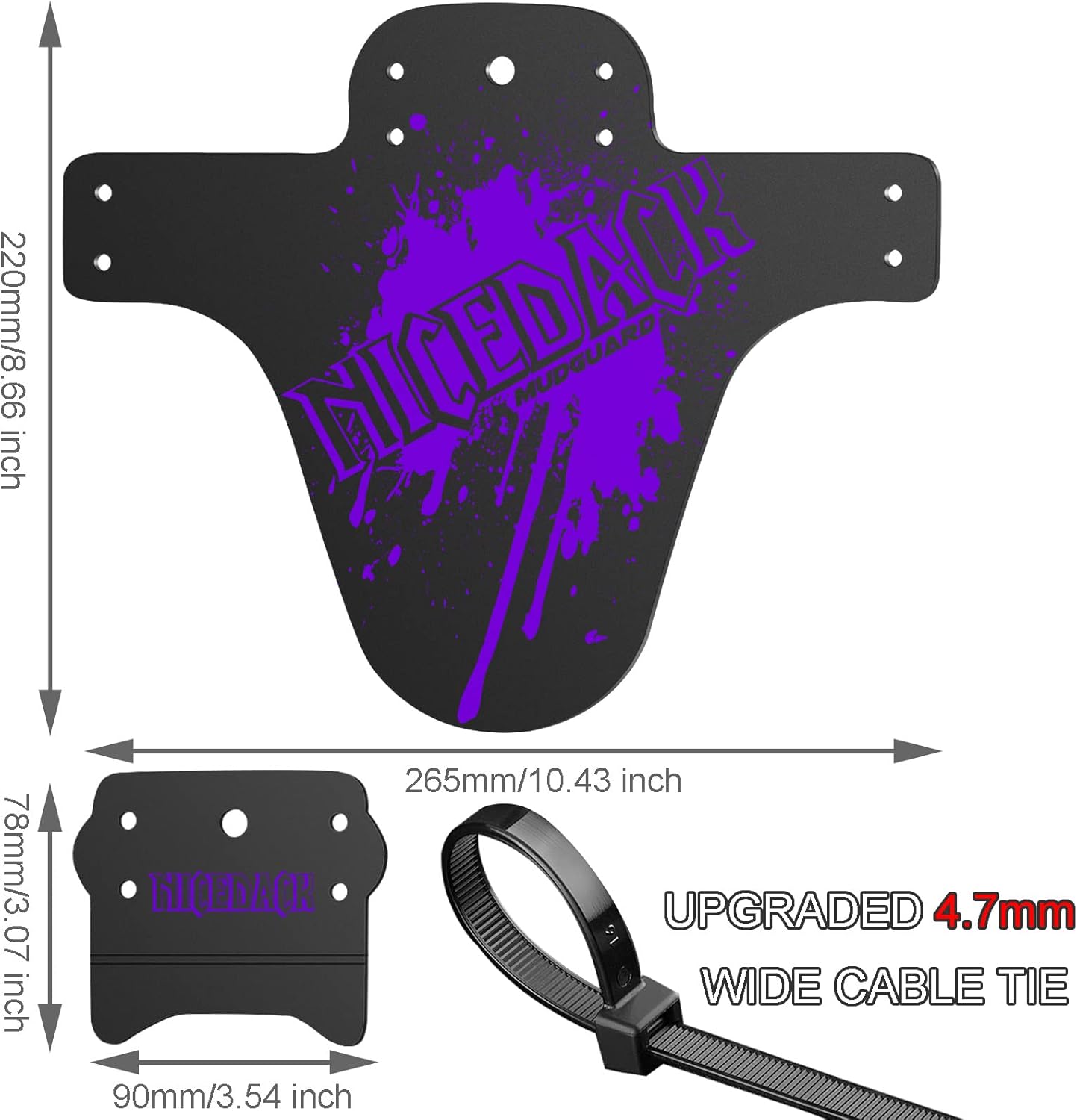 NICEDACK Bike Fender, Adjustable MTB Mud Guard, Front and Rear Compatible Mudguards, Fits 650B 20" 26" 27.5" 29 inch Fat Tire Bikes and All Disc Brake Bicycles