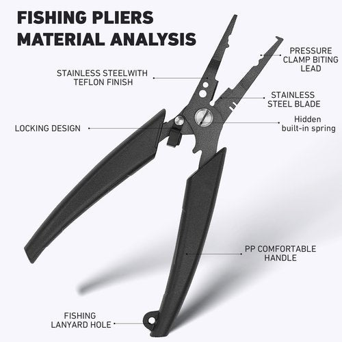Golden J Teflon Fishing Pliers, Multi-Function Hook Remover-Split Ring Pliers, PE/Braided Line Cutter, Saltwater Resistant Fishing Gear, For Deep-Sea, Ice & Surf Fishing - Ideal for Anglers