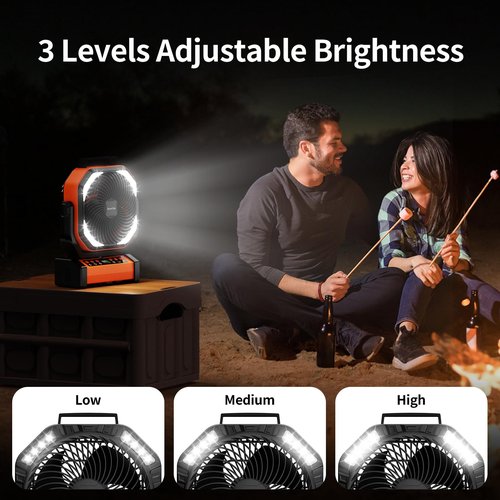 Socool Camping Fan with Light - 20000mAh Rechargeable Battery Fan with Remote, 112Hrs & 8 Speeds, Digital Display, Timer, Auto Oscillation, 270° Pivot & Hook for Outdoor Tent, Hurricane, Power Outage