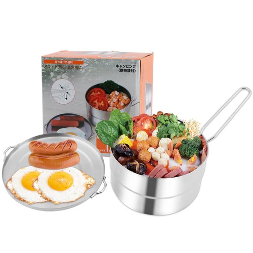 Stainless Steel Camping Cook Pot - 1.5L Camping Cookware with Lid and Folding Handle,Large Capacity Bento Pot for Camping, Hiking, Picnic