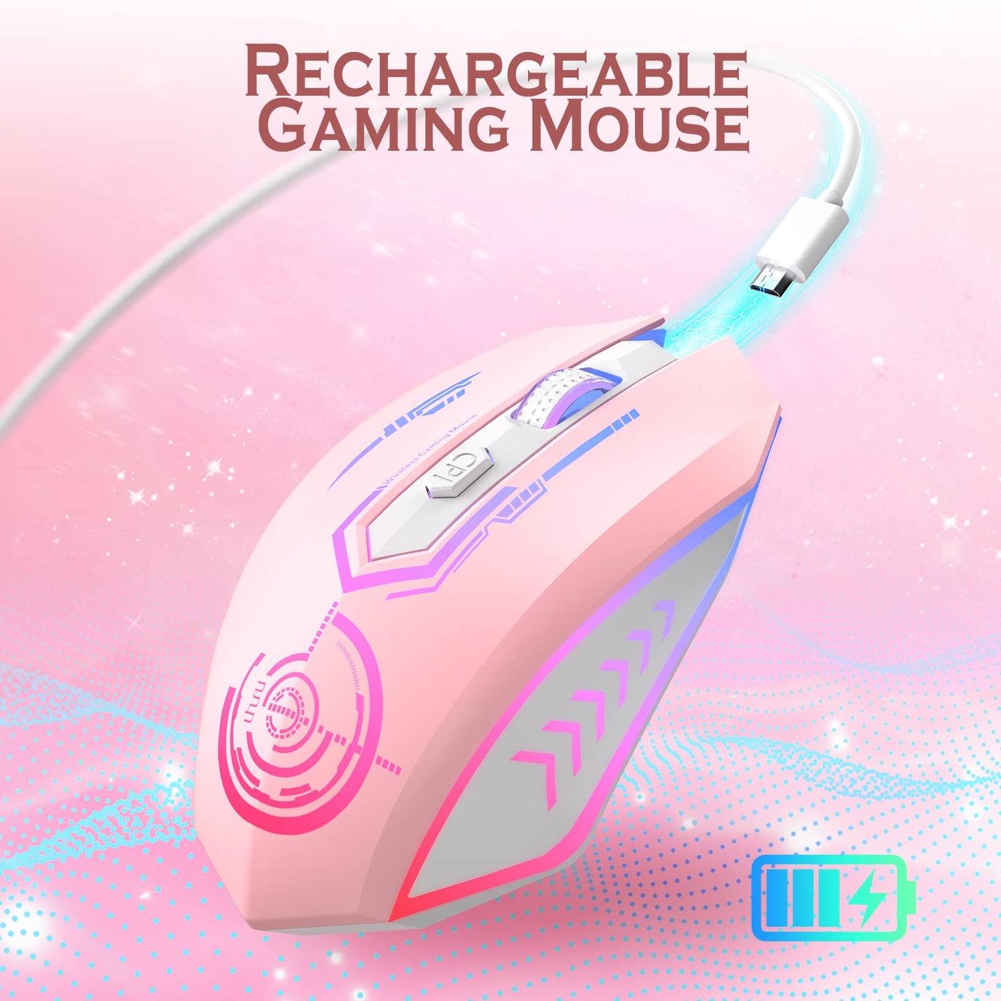 UHURU Wireless Gaming Mouse Up to 12000 DPI, Rechargeable USB-C Wireless Mouse with 7 Buttons 7 Dynamic LED Color Ergonomic Programmable MMO RPG for PC Laptop, Compatible with Windows Mac