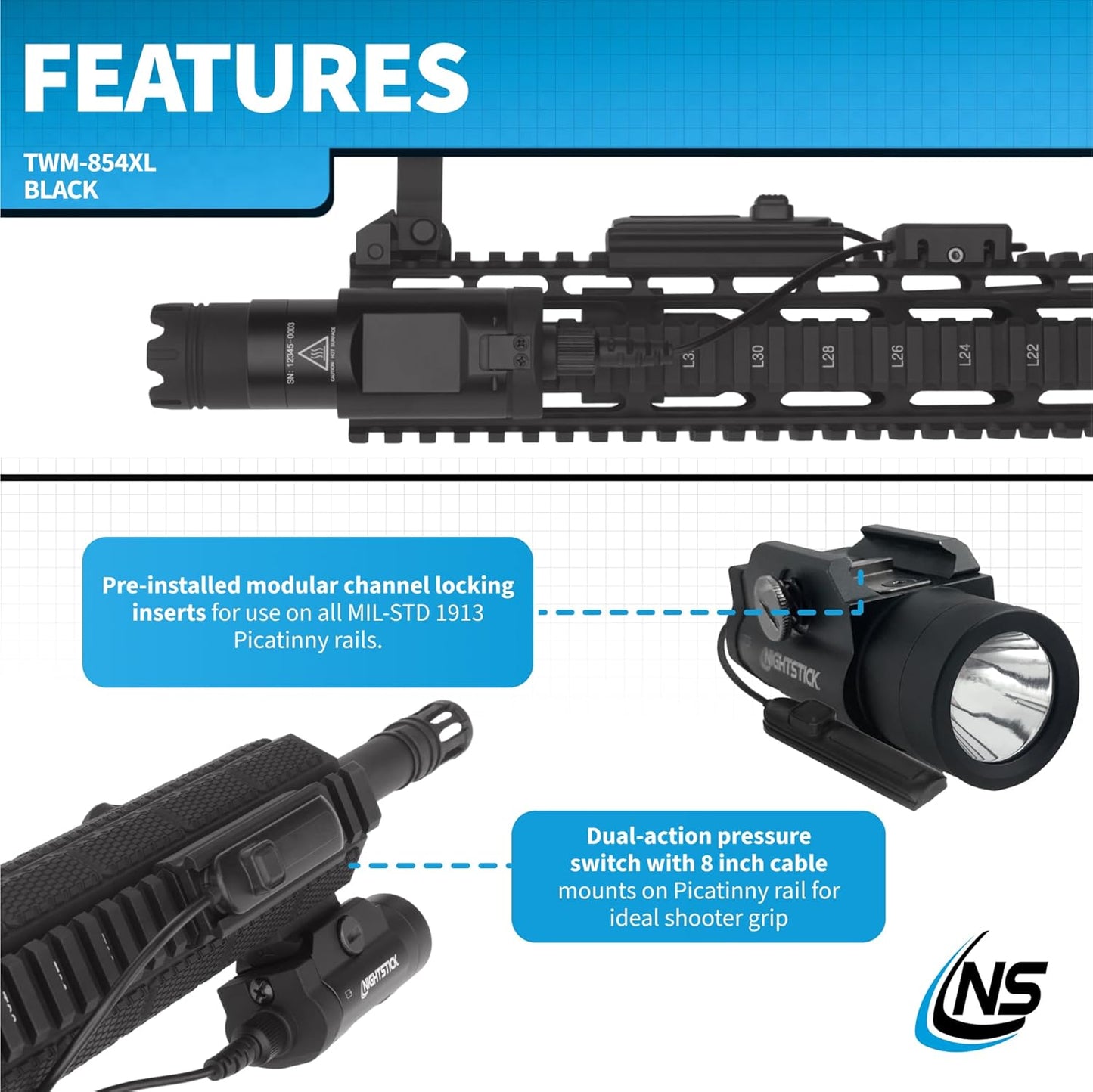 Nightstick TWM-854XL 850-Lumen Weapon-Mounted Light w/RPS - Long Gun