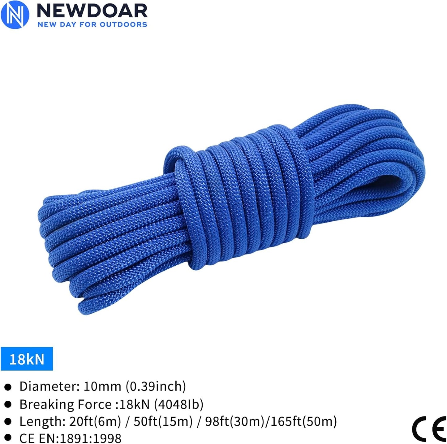 NewDoar 8mm Climbing Accessory Cord High Strength Rope Equipment for Mountain Climb, Fire Rescue Escape, Outdoor Survival, Camping (Polyester 20ft)