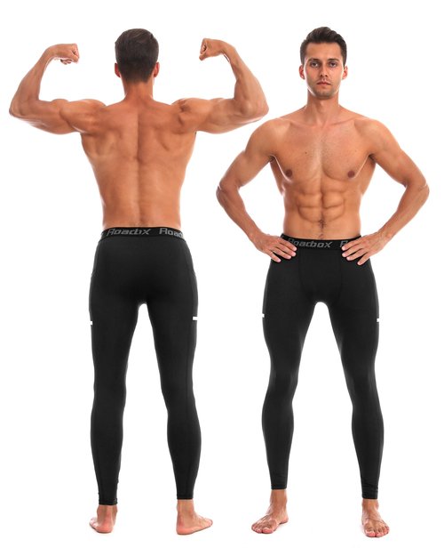 Roadbox Men's Compression Pants Running Tights with Pockets Athletic Leggings Base Layer for Workout Basketball Cycling Sport