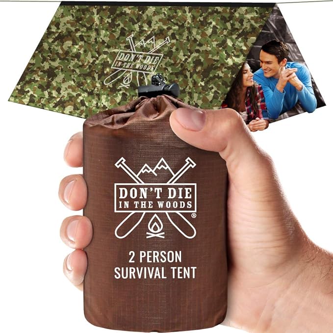 World's Toughest Ultralight Survival Tent • 2 Person Mylar Emergency Shelter Tube Tent + Paracord • Year-Round All Weather Protection for Hiking, Camping, & Outdoor Survival Kits
