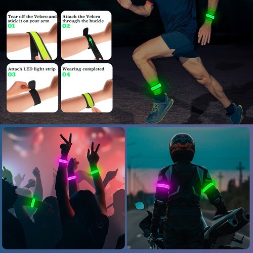 PZRLit Running Light for Runners 2 Pack Rechargeable Light Up LED Bracelets Reflective Running Gear Wrist Flashlight Luminous Armband for Night for Joggers Bikers Walkers Men Women-Green