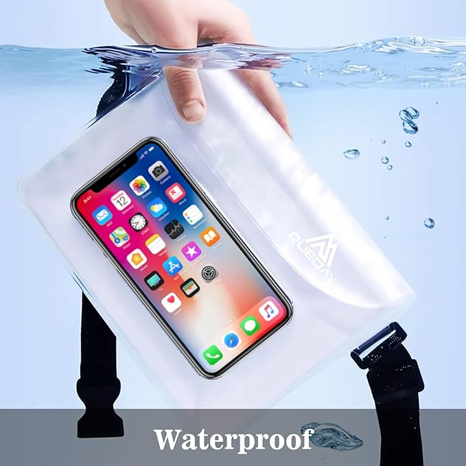 Queday 3-Pack Waterproof Pouch with Waist Strap, Screen Touchable Dry Bag with Adjustable Belt for Phone Valuables for Swimming Snorkeling Boating Fishing Kayaking Blue Pink Blue