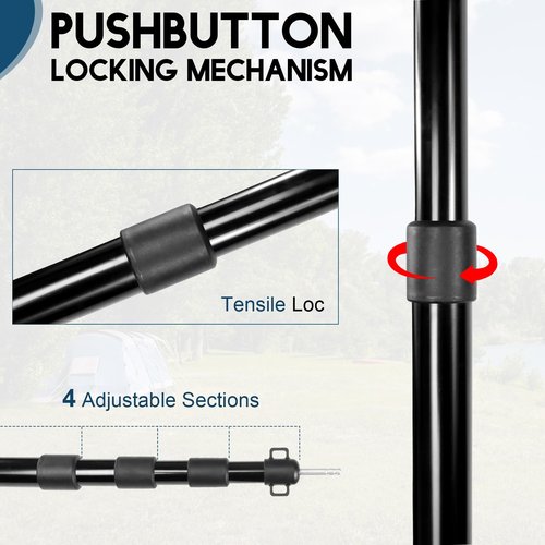 GEEWAY 2 Pcs 120 Inch Tarp Poles for Camping, Heavy Duty Telescoping Tent Pole, Aluminum Adjustable Tent Poles for Outdoor Activity, Wilderness Adventure and RV Travel (Black)