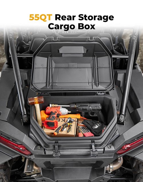 KEMIMOTO 2024/2025+ XP 1000 Rear Cargo Box 55QT Compatible with 2024/2025+ Polaris RZR XP 1000/4 Storage UTV Rear Bed Box Polypropylene Two Lockable Latches Replace 2884525