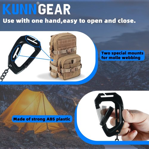 KUNN Tactical Glove Clips with ABS Plastic Carabiner, Metal Alligator Clip, for Molle Webbing, Lanyard, Tactical Packs, Ideal for Outdoor, Camping, Black Plating