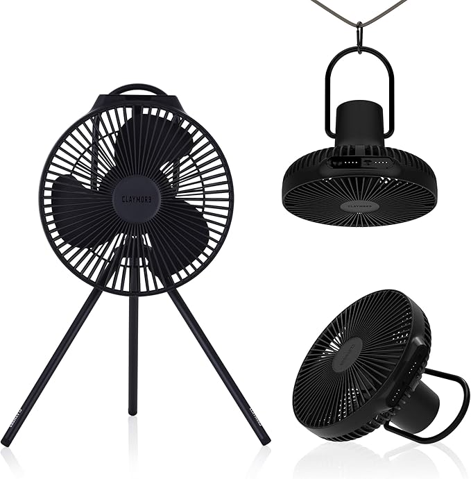 Claymore V1040 Fan (Black) - Premium Rechargeable Portable Air Circulator. Powerful, Quiet with Large 10,400mAh Battery, Versatile Stand & Remote Control. Up to 23 Hours Runtime, All Seasons.
