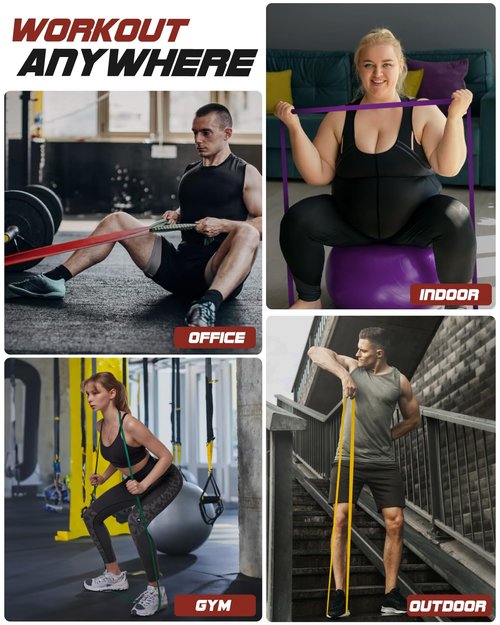 Fitense Resistance Bands Set 6PSC & 4PCS - Pull Up Bands 15-170 LBS & 5-80LBS for Men Women, Exercise Bands Resistance with Door Anchor, Training Poster & Pouch for Body Stretching, Pull Up Assist