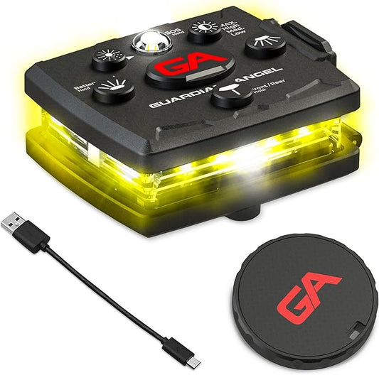 Guardian Angel Micro Series Safety Lights, Beacon Device (Yellow Front & Yellow Rear) |Rechargeable & Hands-Free Wearable LED Light for Dog Walking, Cycling, Hiking, Camping & Fishing