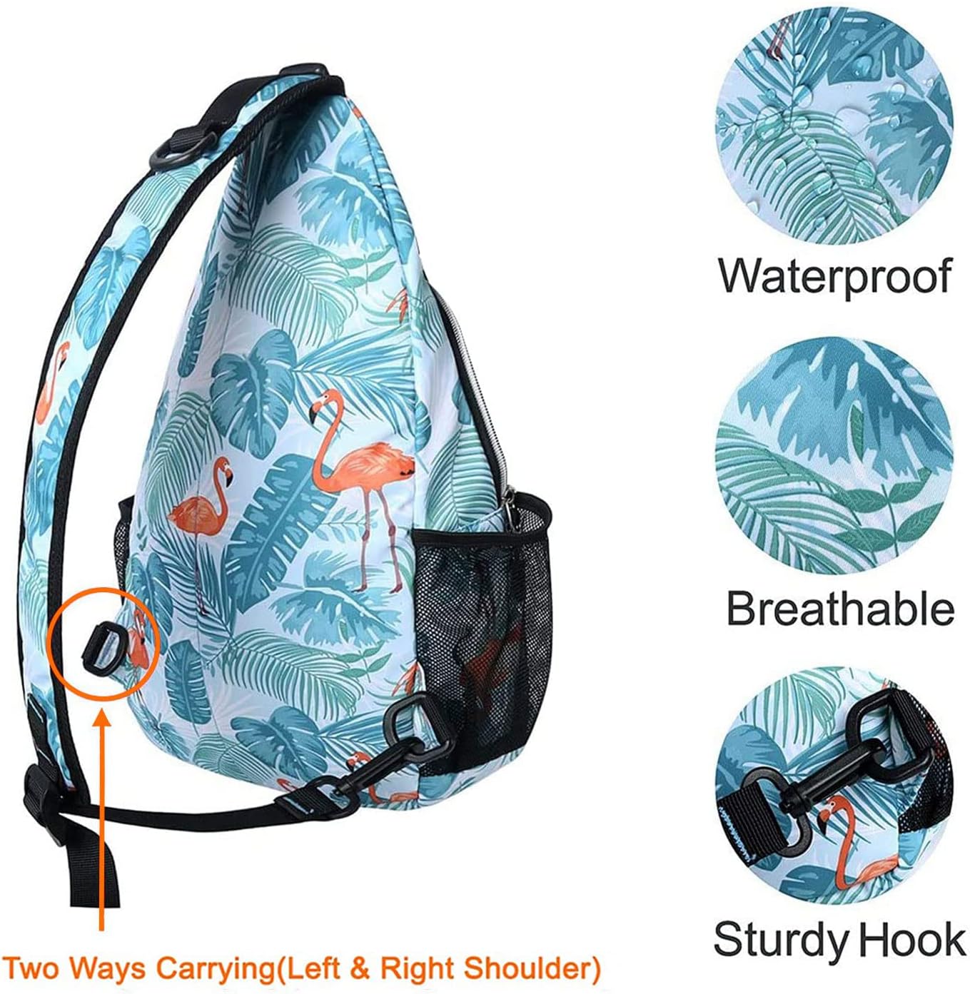 MOSISO Sling Backpack,Travel Hiking Daypack Pattern Rope Crossbody Shoulder Bag, Flamingo
