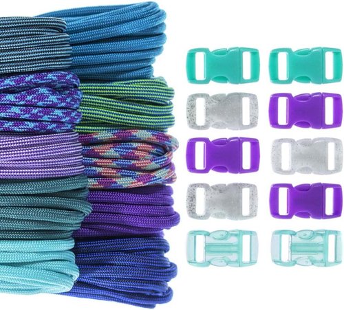 Craft County 550 Paracord Crafting DIY Kits - 80 Feet of Paracord and 8-3/8 Inch Buckles - Arts and Crafts, Bracelets, Keychains, Lanyards