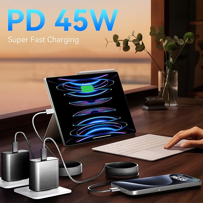 Phone 16 Pro Max Charger Fast Charging, 45W Super Fast USB C Charger Block with 6.6FT Long Charging Cord Cable for 16 Pro Max/16 Pro/16/16 Plus,15 Pro Max/15, Android Phone-Black